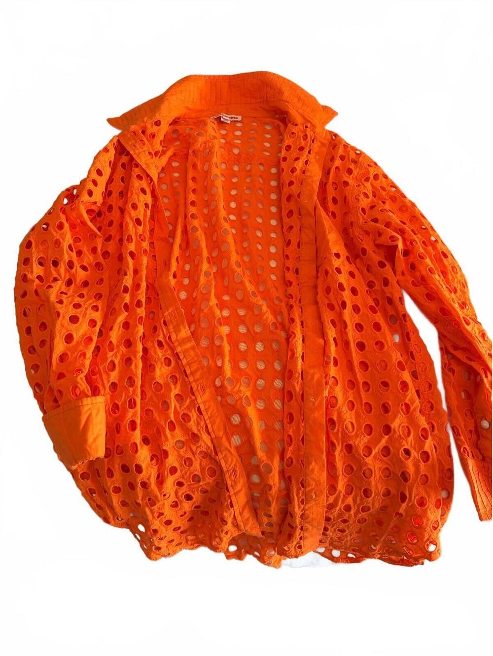 Solid & Striped Orange Eyelet Button-Up Shirt Size L